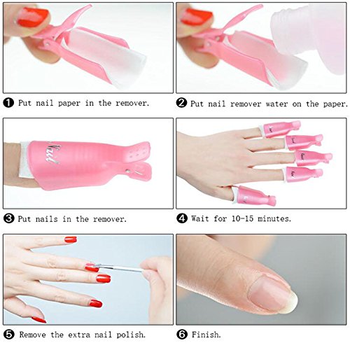 Da.Wa 10×Wearable Plástico Acrílico del Arte del Clavo Polaco UV del Gel Removedor Wrap Cap Clip Cleaner(Rosa)