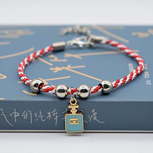 DDSCB Pulsera De Cuero,Vintage Ajustable Cuerda Roja Lindo Perfume Azul Colgante Pulsera Trenzada Multicapa Punk Amistad Pulsera Regalo De Joyería De Halloween para Hombres Mujeres Pareja