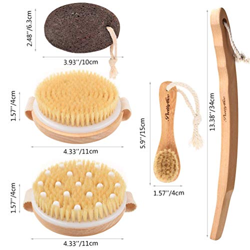 de cepillo seco Kit 4PCS,Pretty See Exfoliación Cepillo de masaje corporal,Cepillo facial, piedra pómez para eliminar la piel muerta,reducir la celulitis