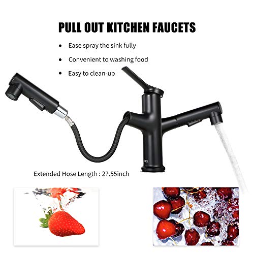 Decdeal Grifos de Cocina/Baño Extraíbles con 3 Modos de Rociado Grifo Giratorio de 360 ° con Arco Alto de una Sola Manija Mezclador de Agua Fría y Caliente Grifo de Agua (Black)
