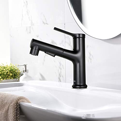 Decdeal Grifos de Cocina/Baño Extraíbles con 3 Modos de Rociado Grifo Giratorio de 360 ° con Arco Alto de una Sola Manija Mezclador de Agua Fría y Caliente Grifo de Agua (Black)