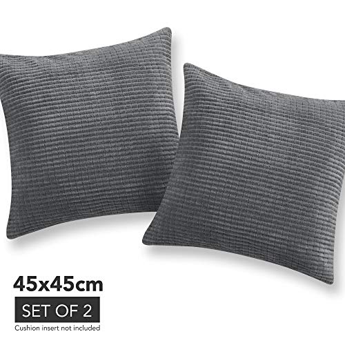 Deconovo Funda de Almohada Decorativa Cuadrado Suave 2 Piezas 45x45cm Gris Oscuro