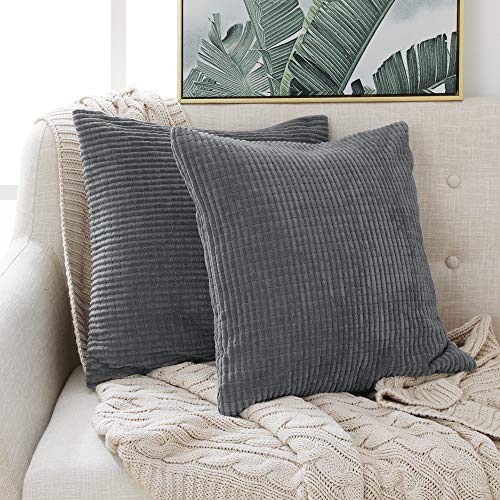 Deconovo Funda de Almohada Decorativa Cuadrado Suave 2 Piezas 45x45cm Gris Oscuro