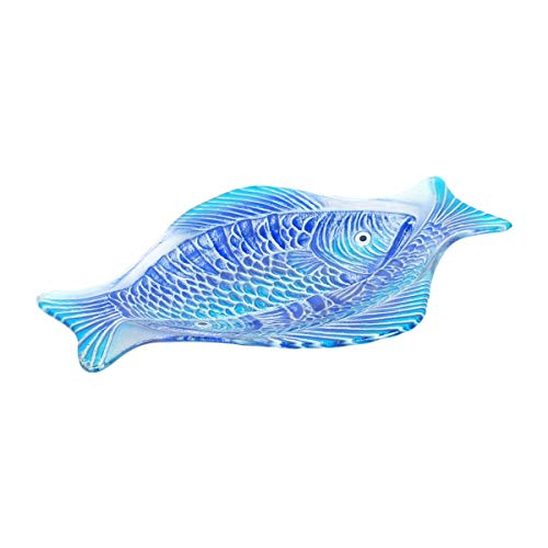 Decor and Go Plato Peces con Relieve Bandeja Fuente Portavelas de Cristal Decoración Cocina y Hogar Set de 3 Unidades