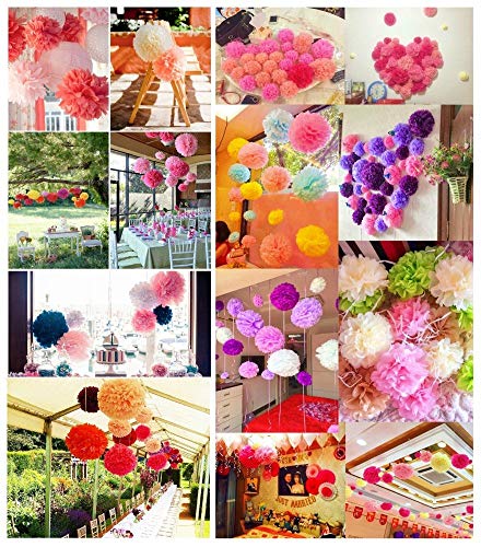 Decoración de Fiesta Pompom Flores,Abanicos de Papel Bola,Kit de Fiesta de Pompones,Papel para Colgar Bola Decoración,pompones de papel,Flores Decoracion Cumpleaños (18 set)