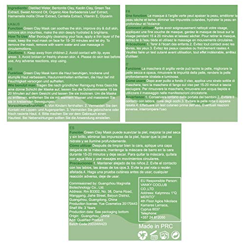 Deep Cleansing Mask, Green Clay Mask, Peel Off Máscara, Hidrata y controla la grasa, El acné y el removedor de espinillas, Mejora la textura de la piel