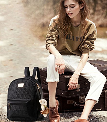 DEERWORD Para mujer Bolsos mochila Bolsos bandolera Carteras de mano Mochila escolar Bolsa para portátil Cuero Fekete