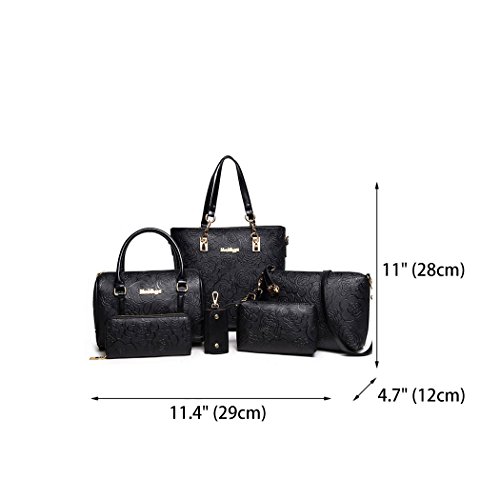 DEERWORD Para mujer Carteras de mano Bolsos bandolera Bolsos bolera Bolsos maletín Cuero 3pcs Set Fekete