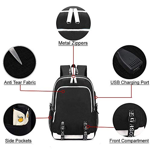 Deeumy Unisex My Hero Academia Anime Mochila Luminous Backpack, Escolar Estudiantes Mochila para Portátil Backpack Bolsa Casual con Puerto de Carga USB (Negro)