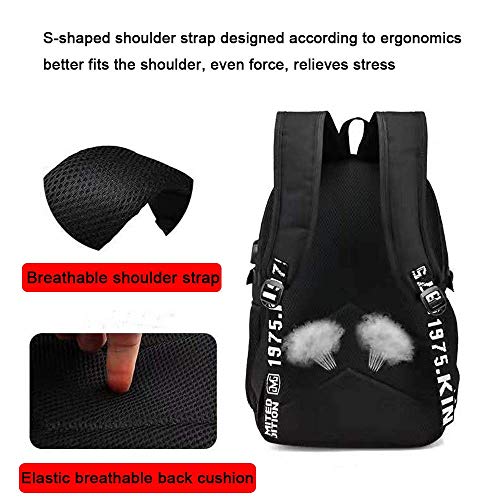 Deeumy Unisex My Hero Academia Anime Mochila Luminous Backpack, Escolar Estudiantes Mochila para Portátil Backpack Bolsa Casual con Puerto de Carga USB (Negro)