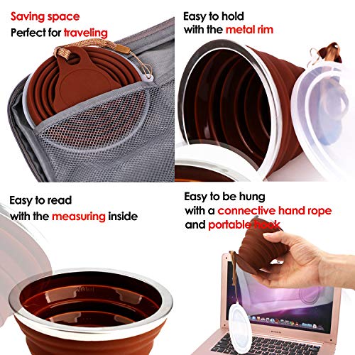 DeHub Copas de Silicona Plegables, Taza de Viaje Plegable de Silicona,FDA y BPA Gratis Capacidad más Grande 270ML Tazas de Beber Plegables,4piezas (Naranja, Azul, Púrpura, Café, 4piezas)