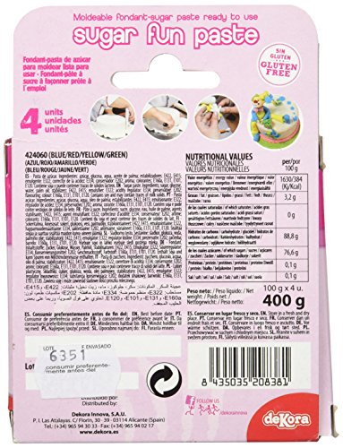 Dekora 424060 - Pack Fondant 4 Colores Básicos, 400 gr