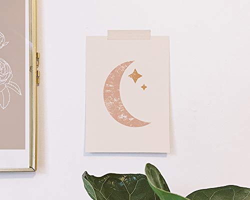 Del arte del cielo nocturno | Cartel rosado de la luna | Arte creciente imprimible | Cartel minimalista de la luna | Estrellas en SkyPoster | Decoración cálida sin marco para el hogar Z15 60x80cm