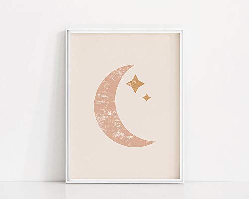 Del arte del cielo nocturno | Cartel rosado de la luna | Arte creciente imprimible | Cartel minimalista de la luna | Estrellas en SkyPoster | Decoración cálida sin marco para el hogar Z15 60x80cm