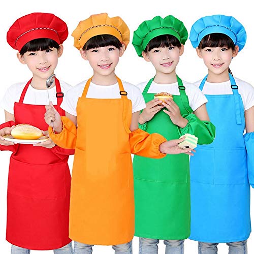 Delantal de Cocina Manga Infantil Sombrero Bolsillo jardín de Infantes Cocina Hornear Pintura cocinar Comida Delantal de Cocina - L