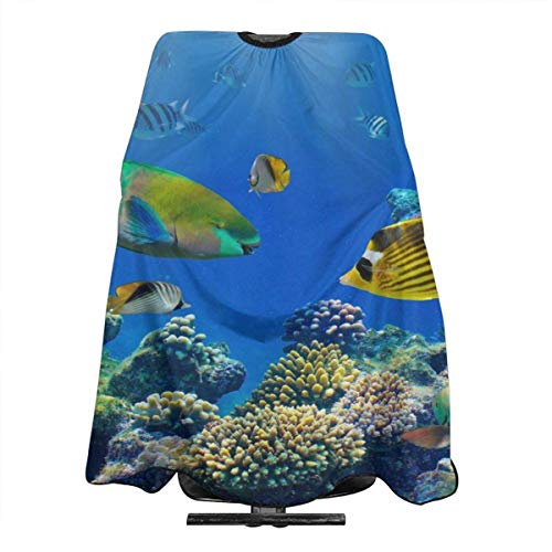 Delantal de peluquería azul bajo el agua con pez tropical corte de pelo peluquería profesión Barbershop suministros babero kit para hombres y mujeres