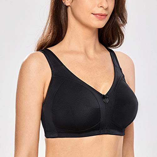 DELIMIRA - Sujetador de Copa Blanda Sin Aros Sin Relleno Talla Grande para Mujer Negro 115C