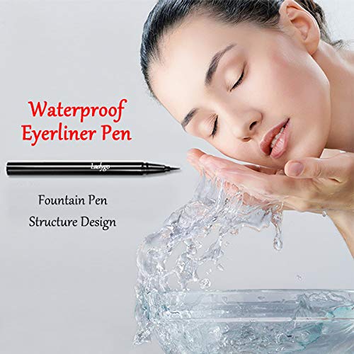 Delineador líquido vegano Ladygo a prueba de agua, diseño en forma de oliva, larga duración con sistema de circulación de tinta de alta tecnología, el negro más negro