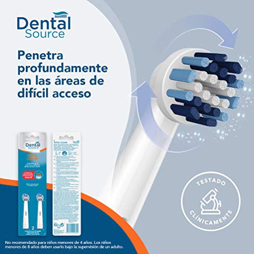 Dental Source TOTAL CLEAN - Cabezales de recambio para Oral-B cepillo de dientes eléctrico - Fabricado en USA - Compatible con brackets o implantes dentales - Pack de 4