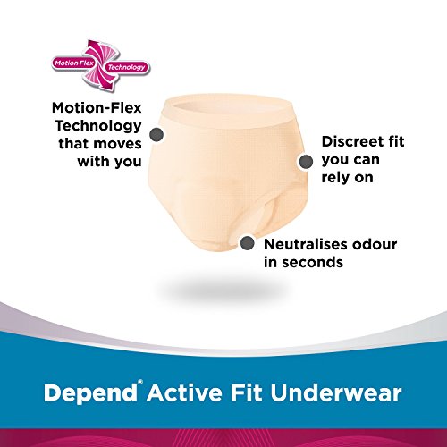 Depend Active Fit – Pañales para adultos para mujer, máxima absorción (el embalaje puede variar), tamaño mediano, 8 bragas