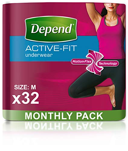 Depend Active Fit – Pañales para adultos para mujer, máxima absorción (el embalaje puede variar), tamaño mediano, 8 bragas