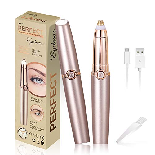 Depiladora de Cejas, Eléctrica Depiladora Facial Mujer, Recortador de Vello Nariz/Orejas, Luz LED Incorporada, USB Recargable, Eyebrows Trimmer
