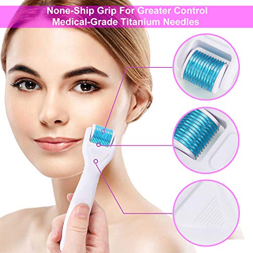 Derma Roller,Aiglam 6 en 1 Dermaroller de Titanio 0.25/0.5/1mm por Ojos, Cara, Cuerpo, Antimanchas, Anti-Edad, Antiarrugas (Blanco)