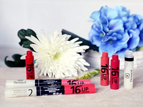 Dermacol DC Juego de Lápiz Labial y Brillo 2 en 1 - Larga Duración 16H | Pintalabios Voluminizador y Gloss Brillante | Maquillaje Waterproof Permanente Hidratante | Set Profesional - Doble Cuido
