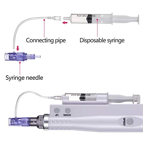 Dermapen BOWKA Lote de 2 cartuchos de agujas recargables automáticamente, inalámbricos, ajustables de 0,25 mm a 2,0 mm, color blanco