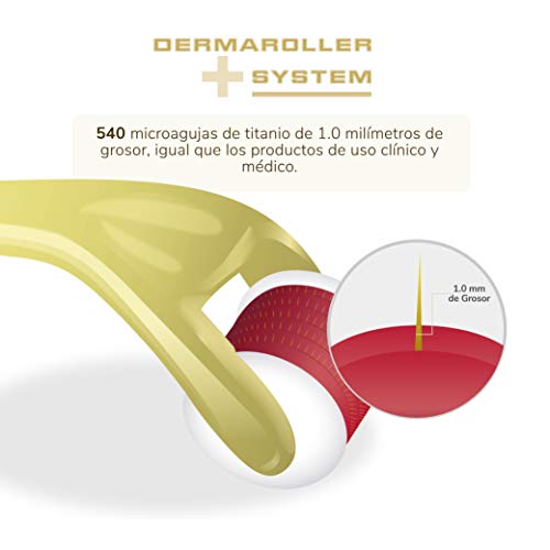 Dermaroller Rodillo Facial 540 Microagujas Titanio 1.0 mm - Ideal para tratar cara, cuerpo, flacidez, celulitis, estrías blancas, manchas, alopecia, calvicie, pelo, cicatrices, marcas, poros dilatados