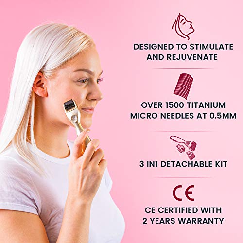 Dermaroller Titanio 3 en 1 Eco Masters - 3 Rodillos de Titanio Para Ojos, Cara y Cuerpo - Reduce Imperfecciones, Arrugas, Acné, Estrías y Cicatrices - Micro agujas 0.5 mm, Ideal Para Poros Dilatados