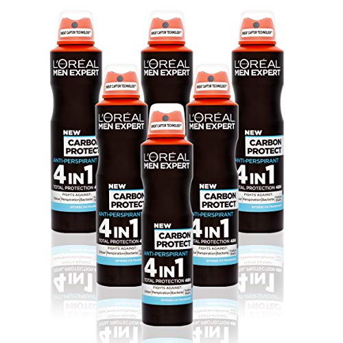 Desodorante antitranspirante L'Oréal Men Expert Carbon Protect 48 horas para hombre, 250 ml, 6 unidades