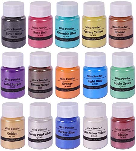 Dewel Pigmentos en Polvo ,15 Botes 10g Polvo de Pigmento de Mica para teñir Resina Epoxi, Slimo,Fabricación de jabón,Bombas de Baño, Maquillaje, Uñas