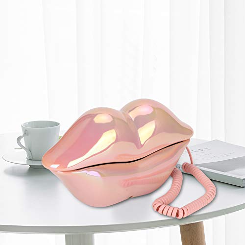 DEWIN Teléfono Fijo - WX-3016 Forma de los Labios de la Boca Teléfono Oficina en el hogar Escritorio Teléfono Fijo(Rosa Colorido)