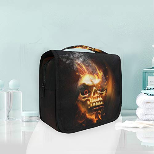 DEZIRO Bolsa de maquillaje de viaje Bolsa de cosméticos de humo de fuego Esqueleto Cráneo lindo bolsa de almacenamiento para mujeres con gancho colgante de pared bolsa