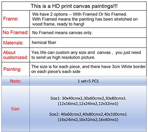 DGGDVP Imágenes de Lienzo de Estilo Chino 5 Piezas de Pintura de póster Abstracto Dental Impresiones de Pinturas de orquídeas Pinturas sobre Lienzo Tamaño de Pared 2 Marco