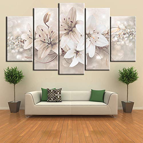 DGGDVP Imágenes de Lienzo de Estilo Chino 5 Piezas de Pintura de póster Abstracto Dental Impresiones de Pinturas de orquídeas Pinturas sobre Lienzo Tamaño de Pared 2 Marco