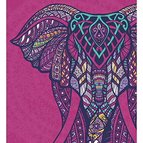 DHestia - Pareo Grande de Playa para Suelo 100% Algodón de 210x230 cm. Elefante Kanha (Fucsia)