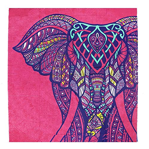 DHestia - Pareo Grande de Playa para Suelo 100% Algodón de 210x230 cm. Elefante Kanha (Fucsia)