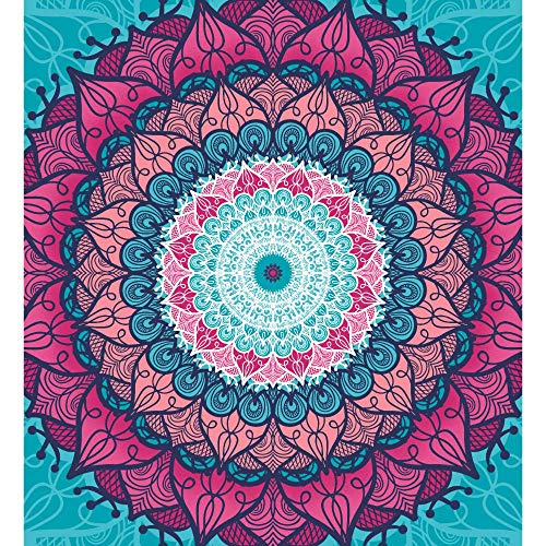 DHestia - Pareo Grande de Playa para Suelo 100% Algodón de 210x230 cm. Mandala Yamuna (Fucsia)