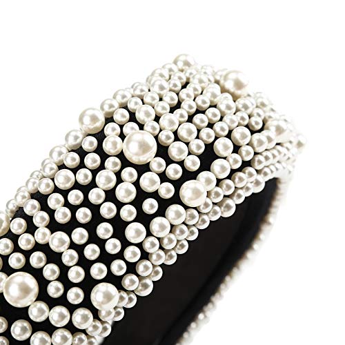 Diadema acolchada de terciopelo con perlas y esponja, con banda elástica y acolchada para el pelo, para mujeres y niñas Negro Negro ( Talla única