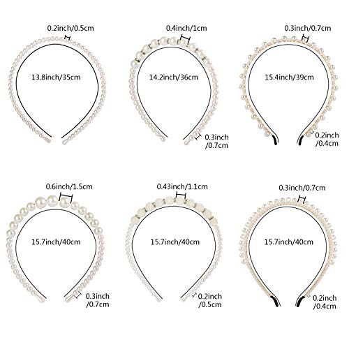 Diadema de perlas sintéticas, Comius Sharp 6 piezas perlas blancas accesorios,accesorio para el pelo de boda, para mujer, novia, boda, elegante, hecho a mano para cumpleaños, día de San Valentín.