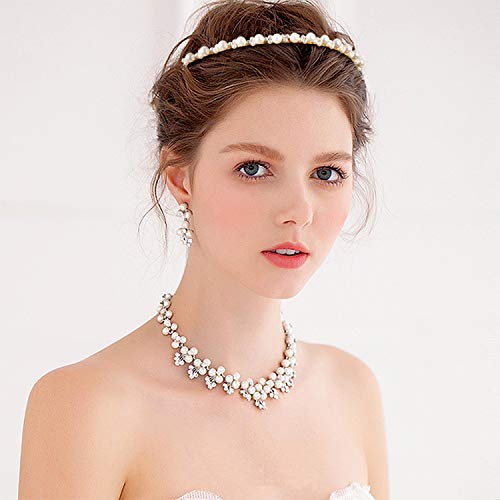 Diadema de perlas sintéticas, Comius Sharp 6 piezas perlas blancas accesorios,accesorio para el pelo de boda, para mujer, novia, boda, elegante, hecho a mano para cumpleaños, día de San Valentín.