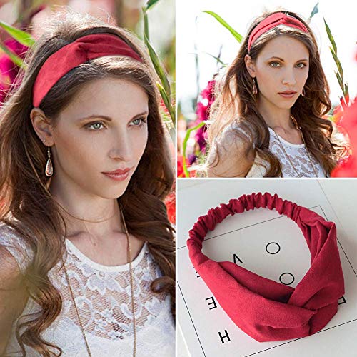 Diadema Mujer Turbante Vintage Diademas y Cintas Pelo para Niñas Anchas Elasticas Tela Nudo Boho Lazo Alambre Elegantes Fiesta Diademas Mujer Yoga Rojas Azul Marino Rosas Amarillo Brillantes 6 Piezas