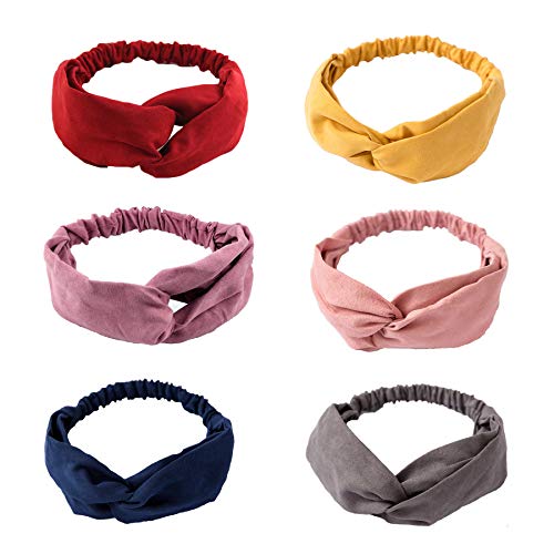 Diadema Mujer Turbante Vintage Diademas y Cintas Pelo para Niñas Anchas Elasticas Tela Nudo Boho Lazo Alambre Elegantes Fiesta Diademas Mujer Yoga Rojas Azul Marino Rosas Amarillo Brillantes 6 Piezas