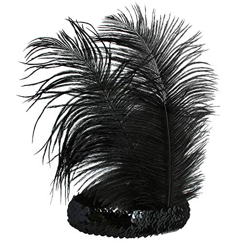 Diadema negra con lentejuelas y pluma de los años 20 estilo flapper BABEYOND