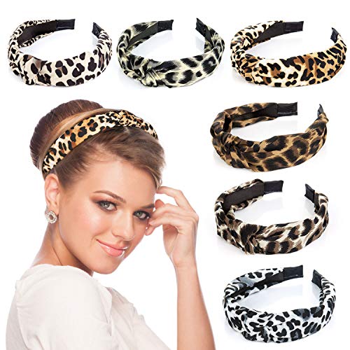 Diademas de Leopardo,Comius Sharp 6 Piezas Diademas Anchas de Leopardo con Nudo y Lunares,Diademas Anchas de Nudo Turbante Accesorios de Cabello de Satén Suave para Mujeres Niñas.