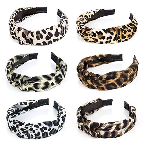 Diademas de Leopardo,Comius Sharp 6 Piezas Diademas Anchas de Leopardo con Nudo y Lunares,Diademas Anchas de Nudo Turbante Accesorios de Cabello de Satén Suave para Mujeres Niñas.