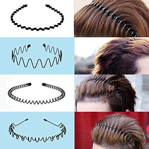 diademas de metal ondulado, 8 piezas banda para el pelo de metal multiestilo unisex, con 2 cinta de pelo elástica deportiva, para peinado, deportes, fitness