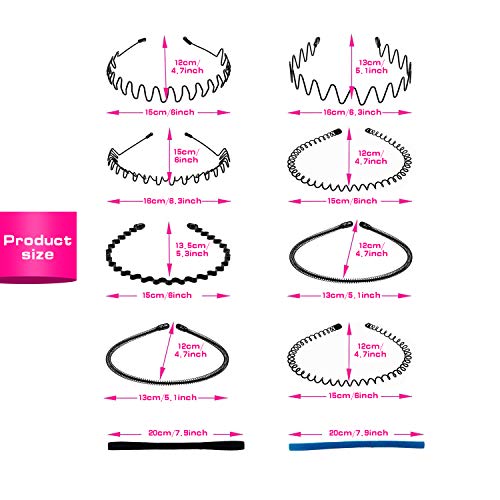 diademas de metal ondulado, 8 piezas banda para el pelo de metal multiestilo unisex, con 2 cinta de pelo elástica deportiva, para peinado, deportes, fitness